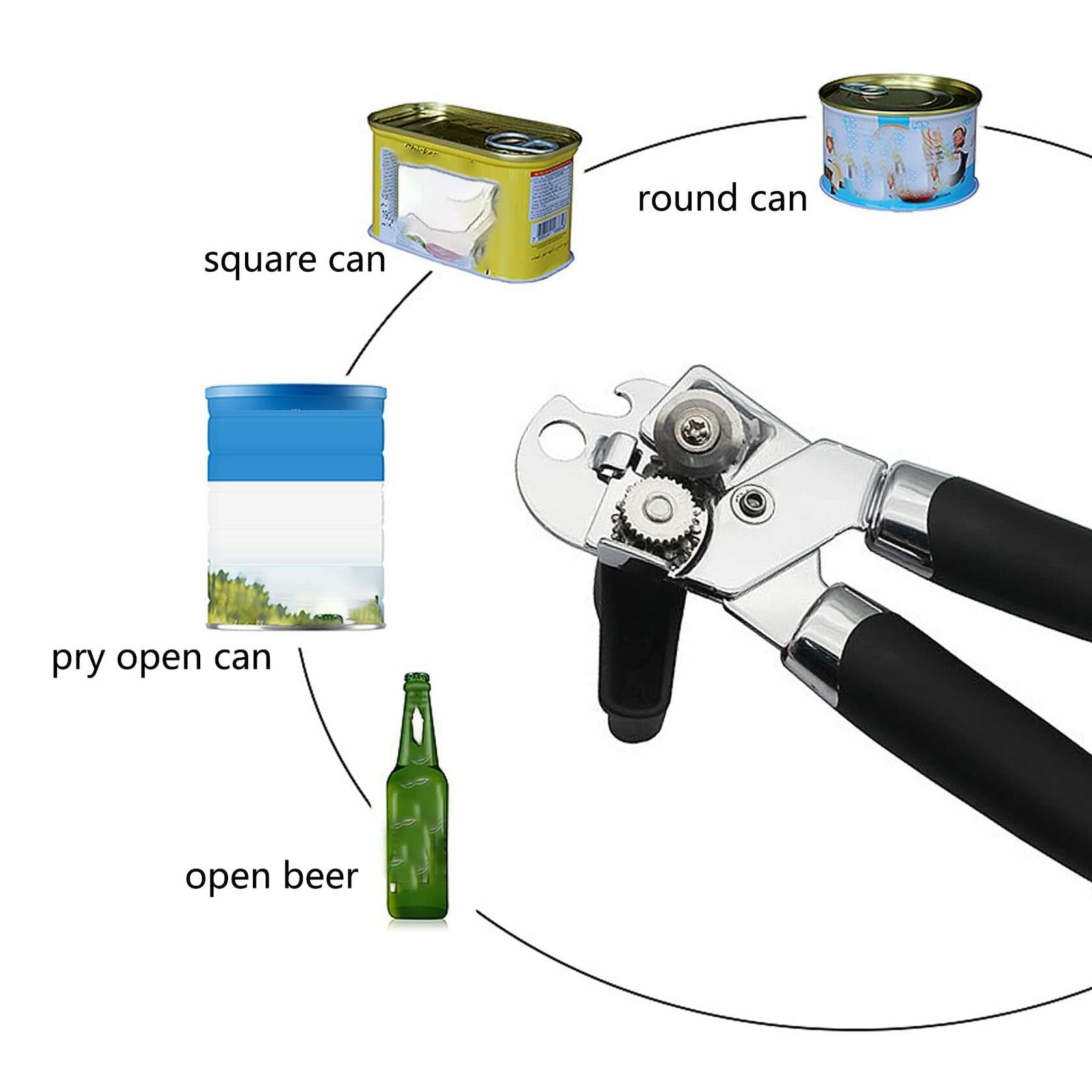 Can Opener Manual with Magnet Sharp Blade Smooth Edge Effort-Saving Knob Red