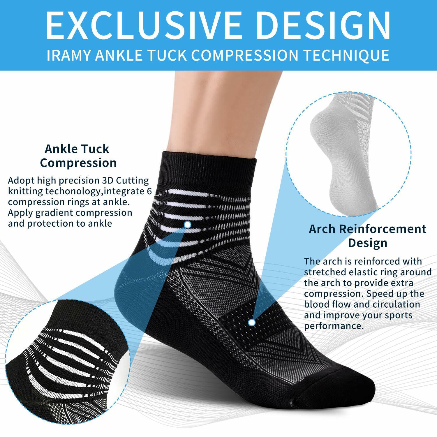 IRAMY Compression Ankle Socks 3 Pairs Black White Grey Size L