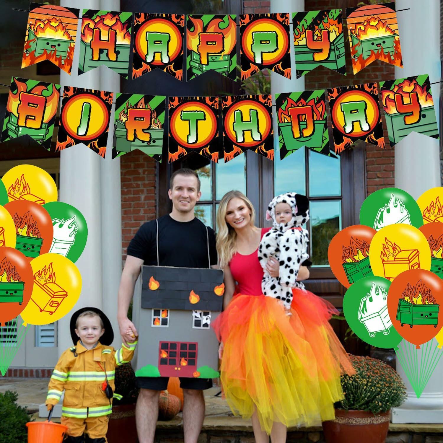 McbeAn Dumpster Fire Birthday Party Supplies Banner Cake Topper Balloons