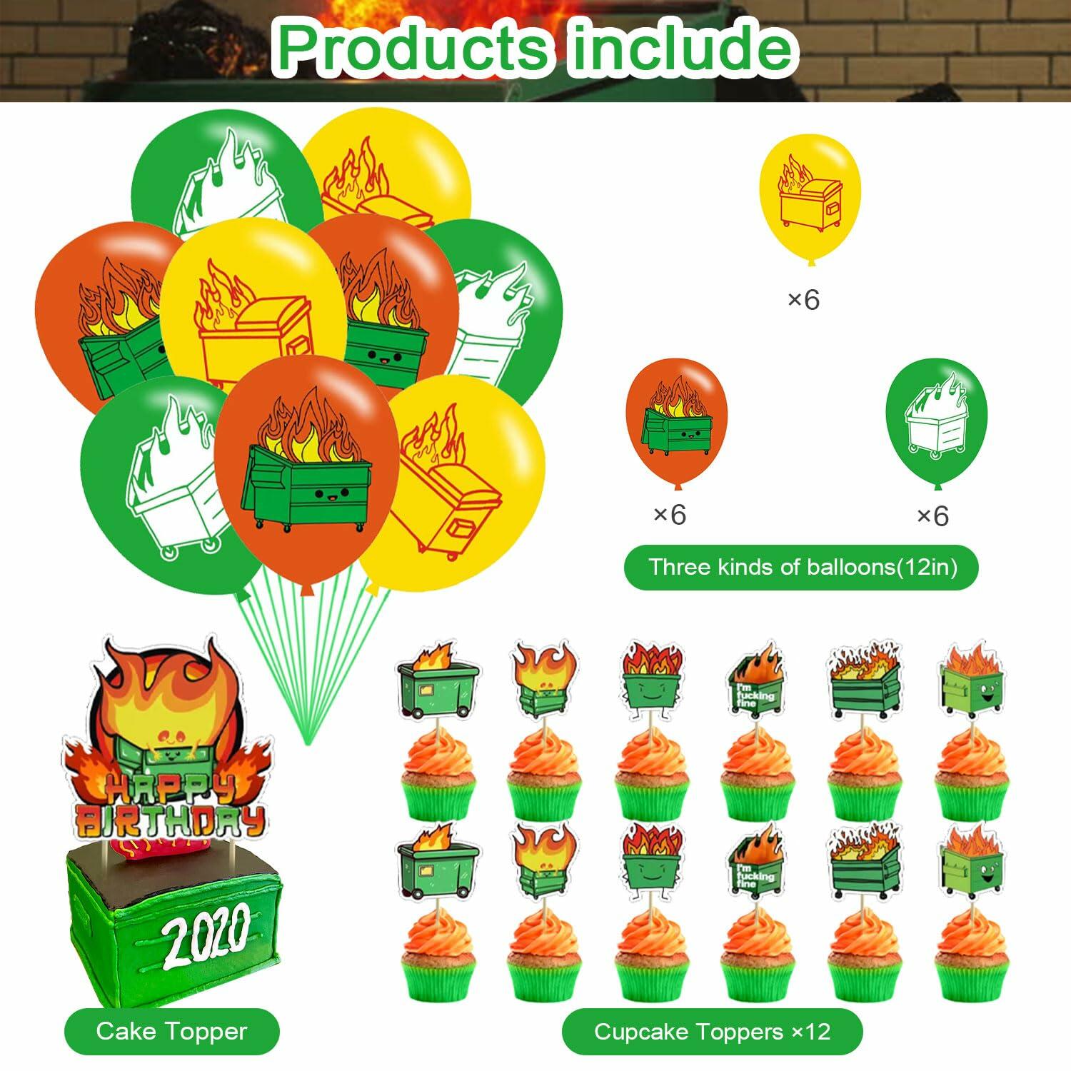 McbeAn Dumpster Fire Birthday Party Supplies Banner Cake Topper Balloons
