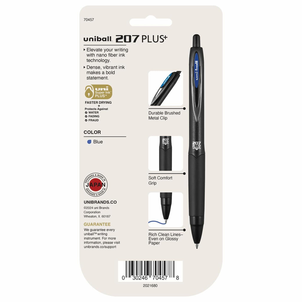 207PLUS+ Gel Pen Retractable 0.7mm Blue Ink 4 Pack