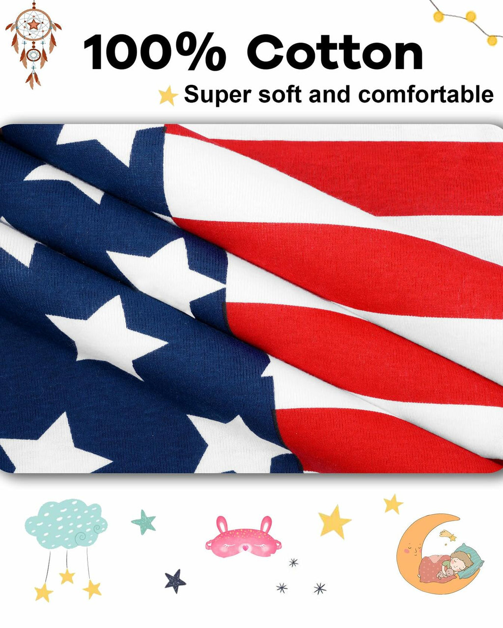 DAUGHTER QUEEN Girls 4th of July American Flag Cotton Pajamas 4pcs Size 8