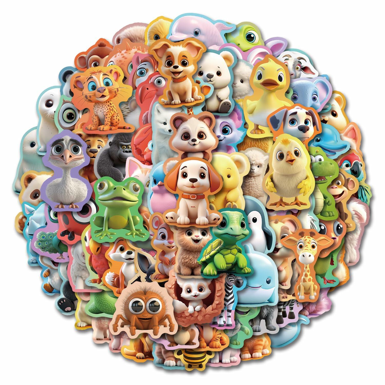 100pcs Kawaii Animal Stickers Cute Vinyl Waterproof for Laptop Water Bottle
