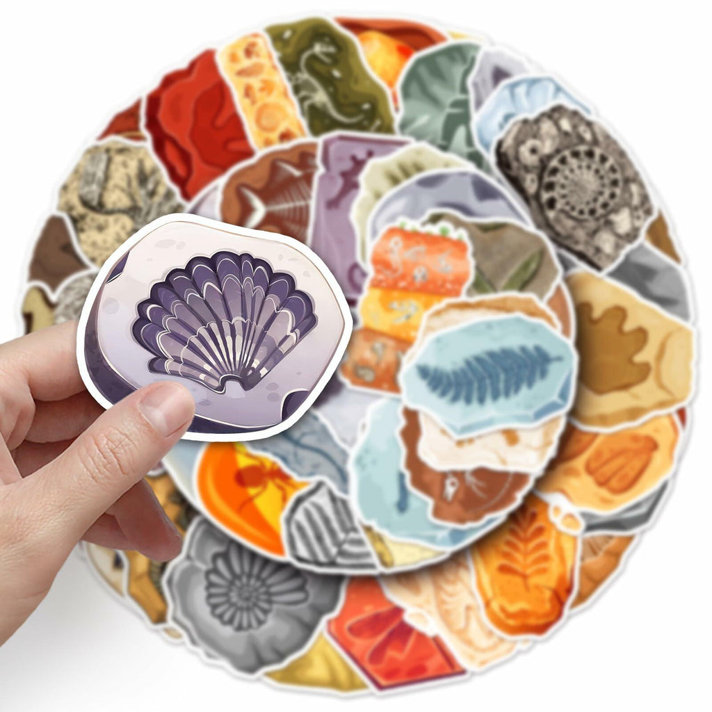 Fossil Stickers 50 Pcs Vinyl Cartoon Plant & Animal Multicolor