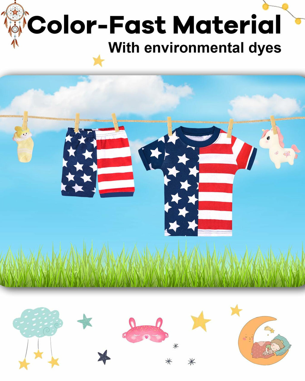 DAUGHTER QUEEN Girls 4th of July American Flag Cotton Pajamas 4pcs Size 8