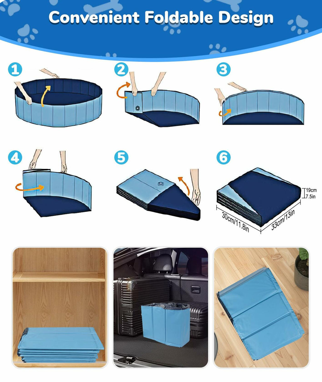EPN Large Foldable Dog Pool 79" Heavy Duty PVC Non-Slip Blue