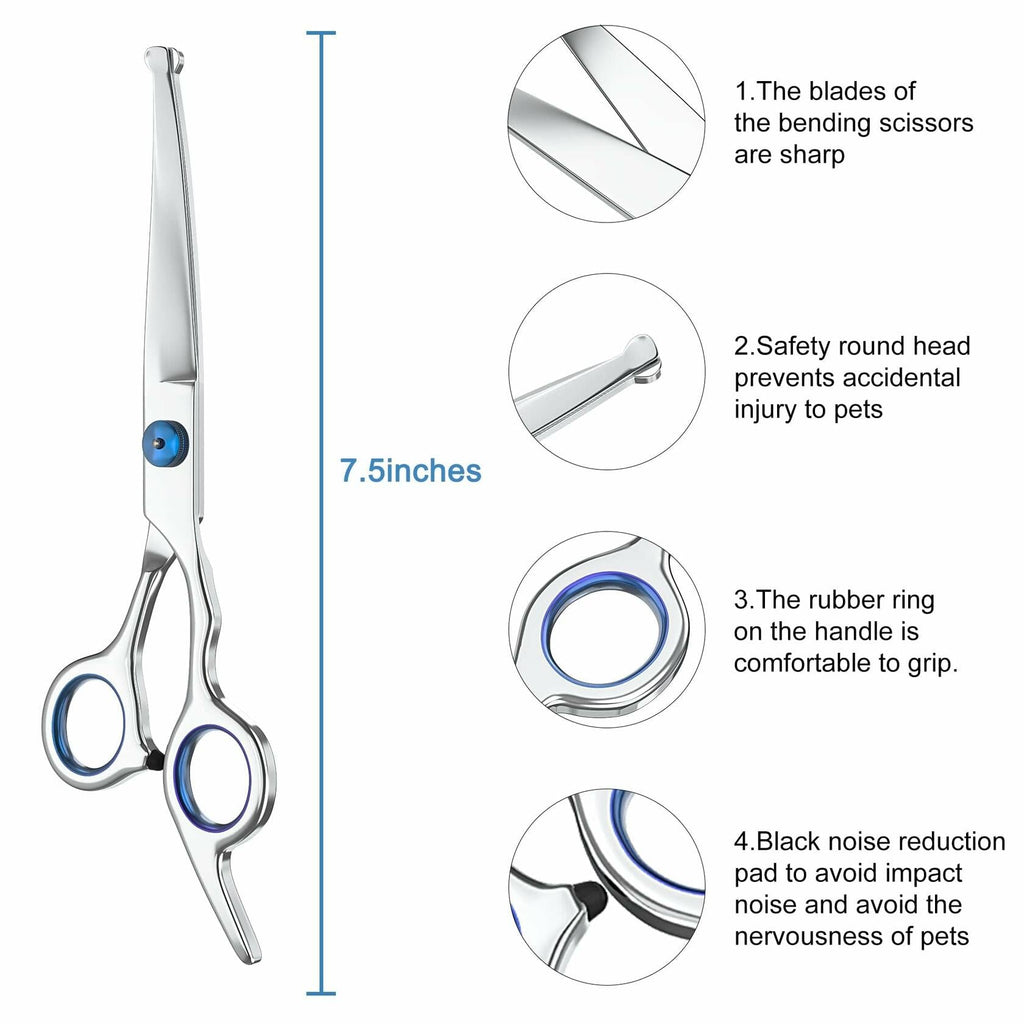 JRVT Pets vv 7.5" Curved Dog Grooming Scissors Stainless Steel Light Weight