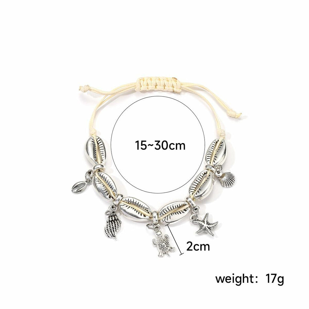 Bethynas Bohemian Shell Beads Pendant Adjustable Anklet Bracelet Silver