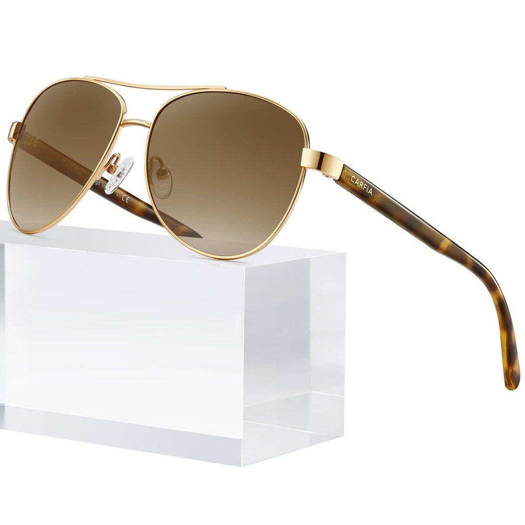 CARFIA Polarized Sunglasses Women Gold Metal Frame Brown Gradient Lens