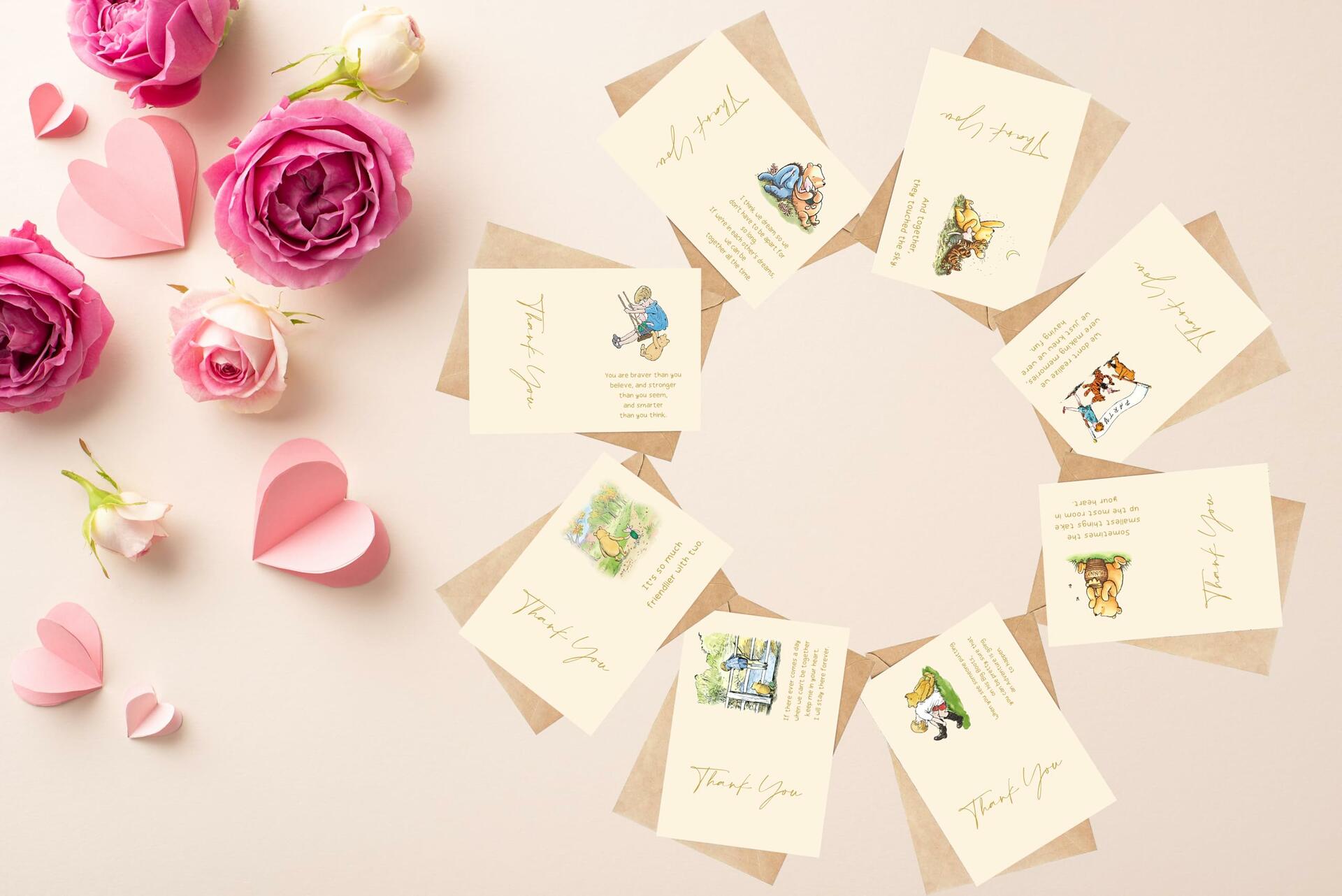 HOTIMO Winnie the Pooh Thank You Cards Baby Shower Birthday 16 Cards Beige