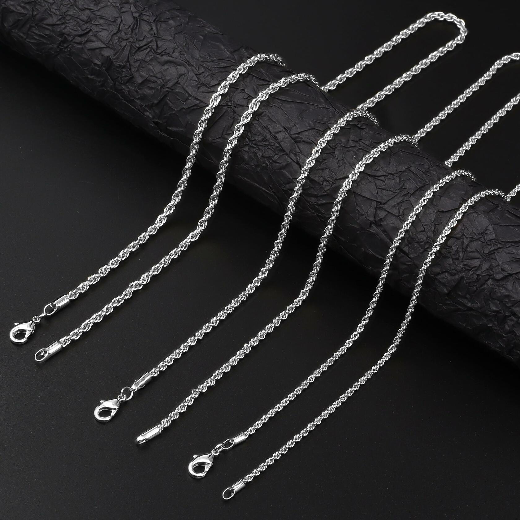 Reoxvo Stainless Steel Silver Rope Chain Necklace Men 22in 4mm