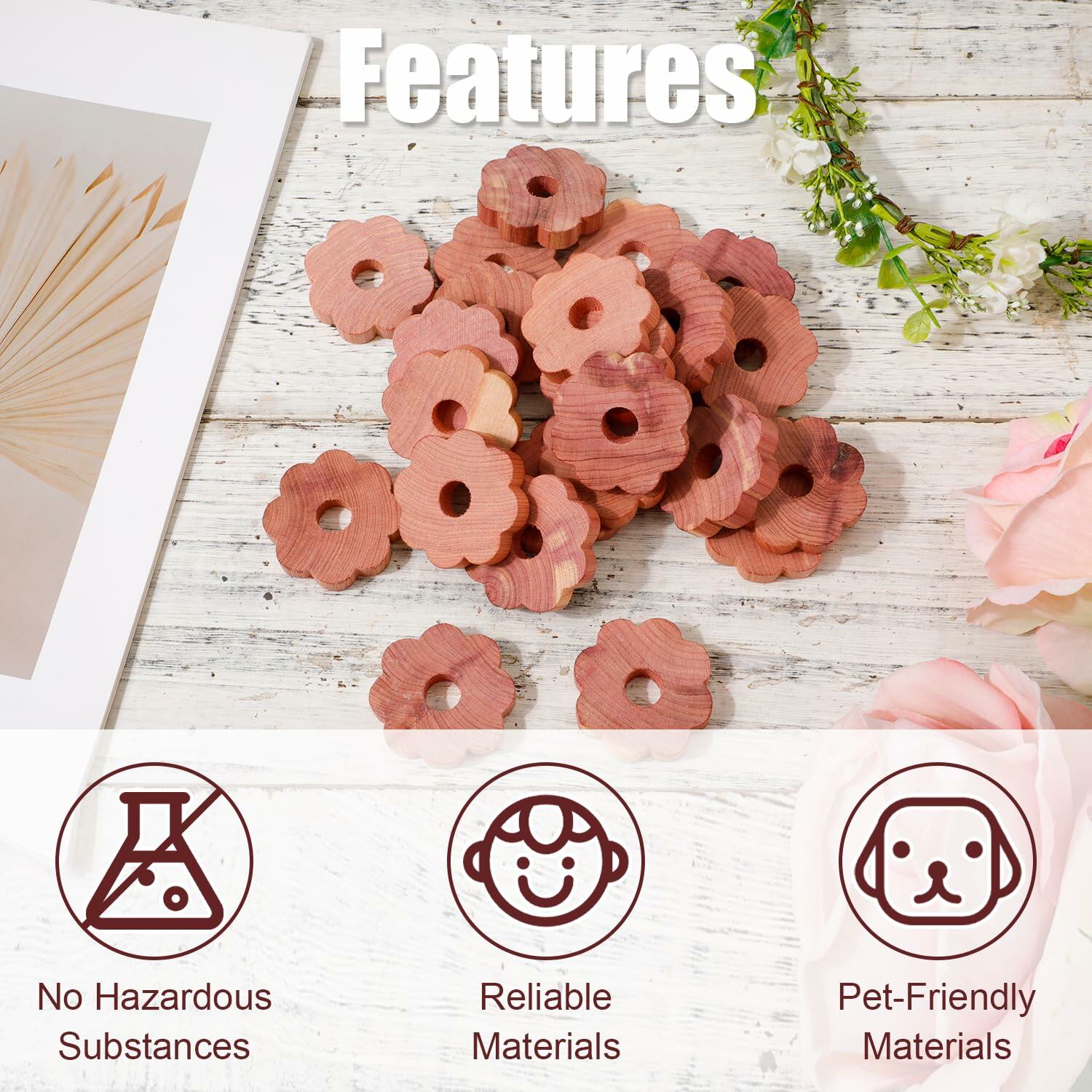 NQEUEPN Cedar Chips for Clothes Storage 24pcs 1.77x0.31in Wood Color