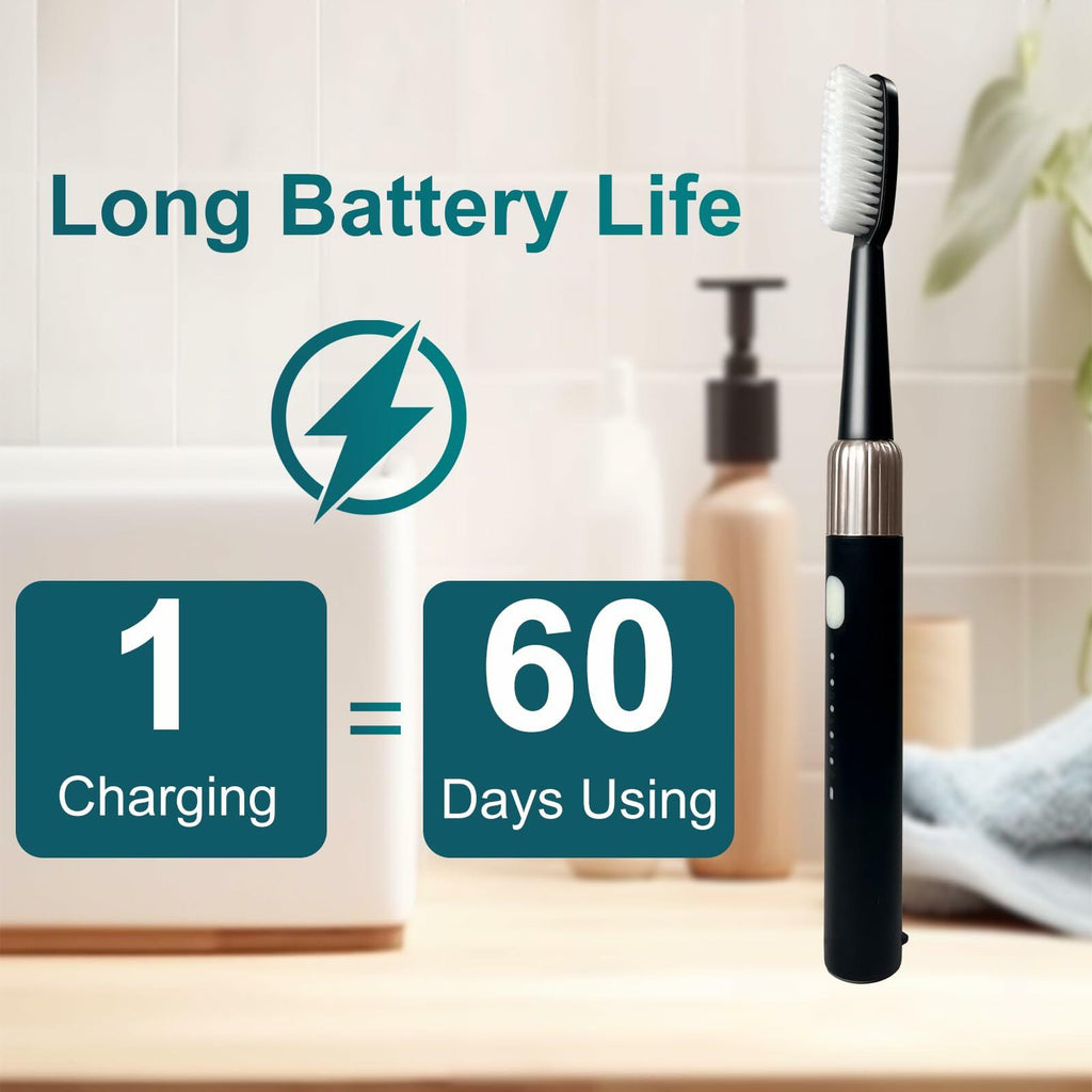 Magentak Sonic Electric Toothbrush for Adults Black with 2 Replacement Heads