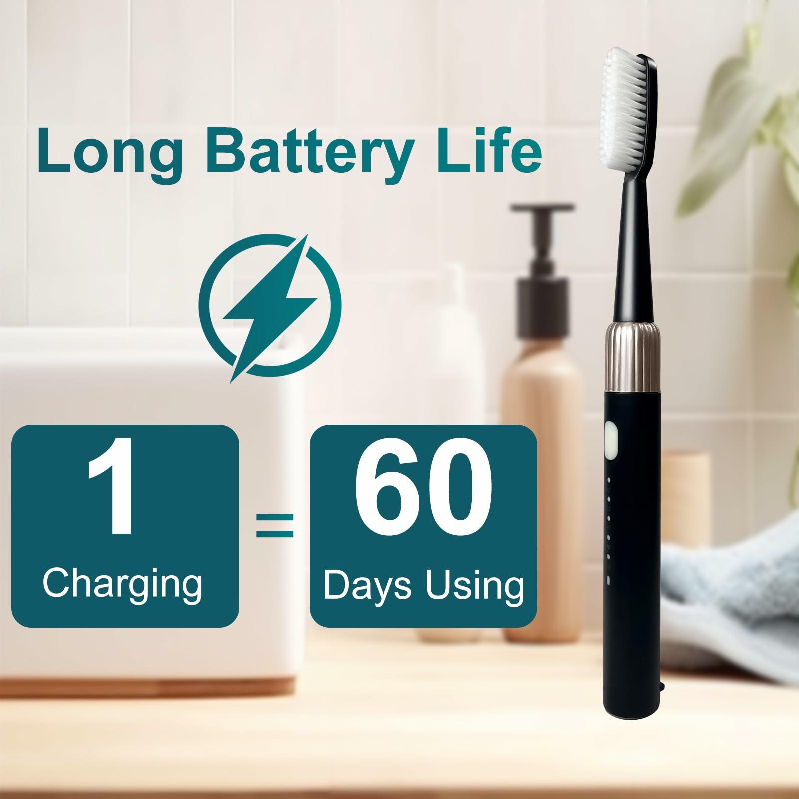 Magentak Sonic Electric Toothbrush for Adults Black with 2 Replacement Heads