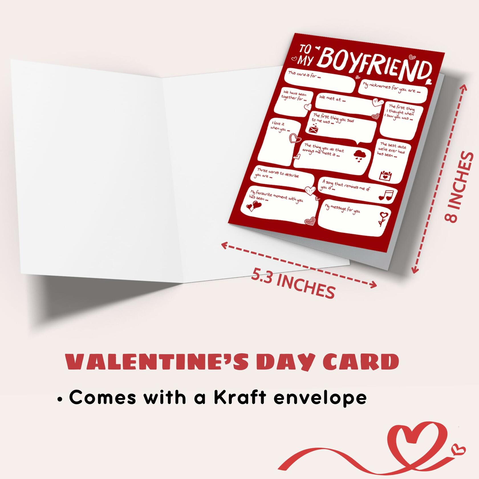 Pawzity Valentines Day Card for Boyfriend 5.3x8in Single Folded Envelope Him 09