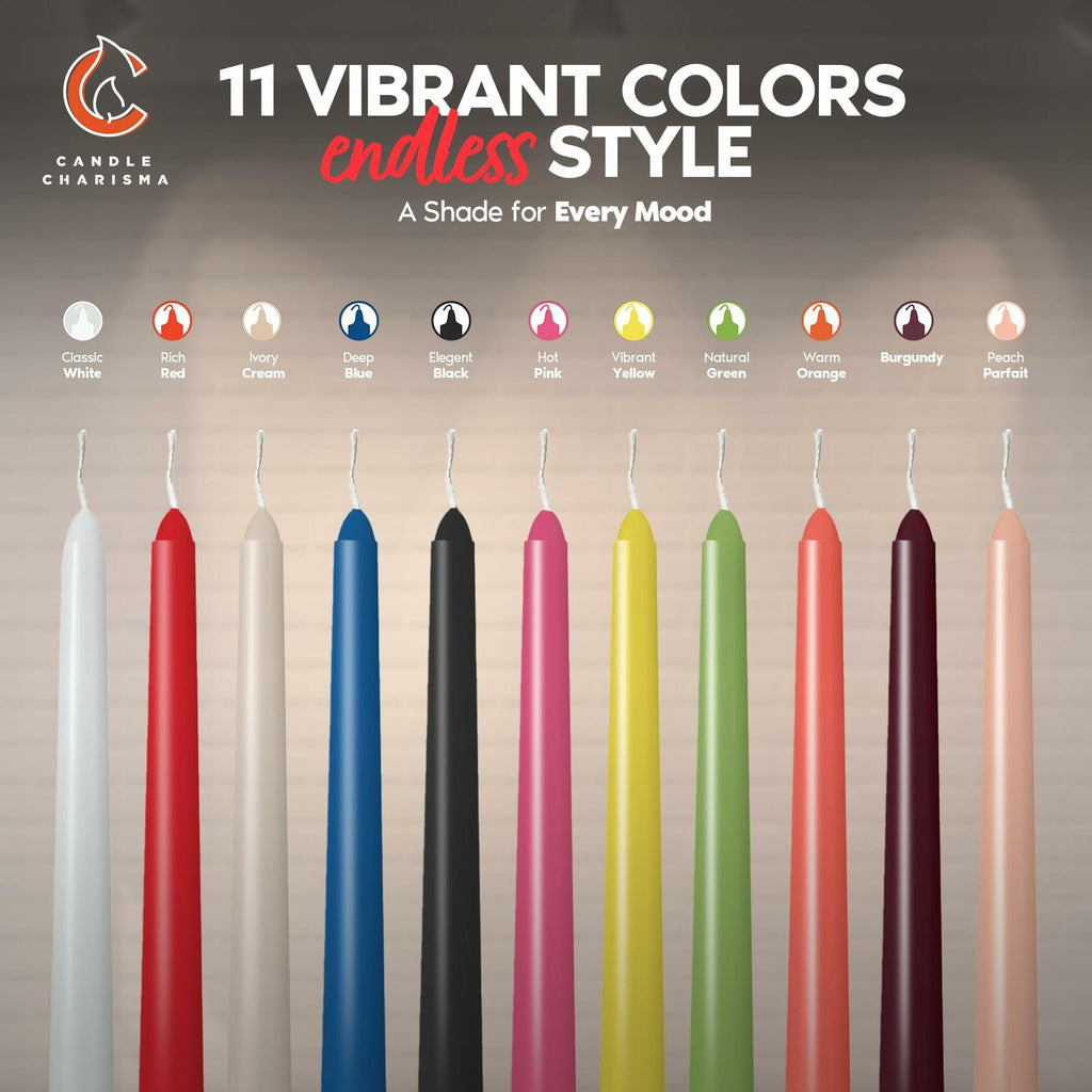 Hot Pink 10 Inch Taper Candles Pack of 12 Unscented Dripless Smokeless