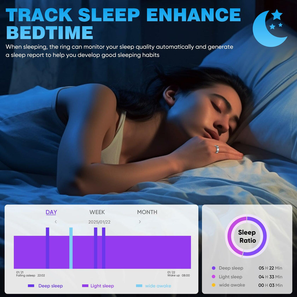 SSPATIOS Smart Ring Health LED Display Bluetooth IP68 Waterproof Silver 9#