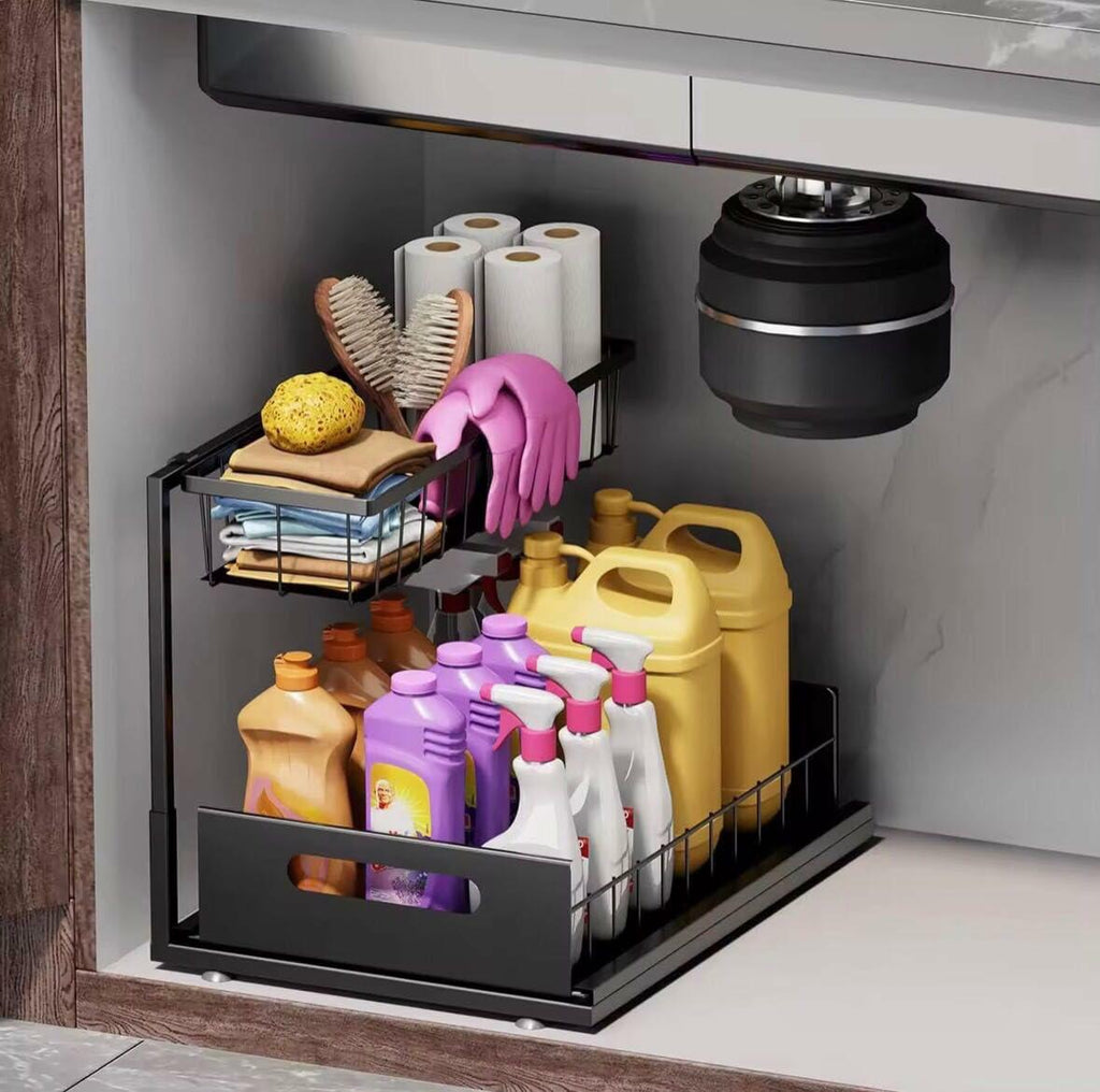 [Like New] NGR Under Sink Organizer Cabinet Storage Shelf Black 14.2x10.6x11in