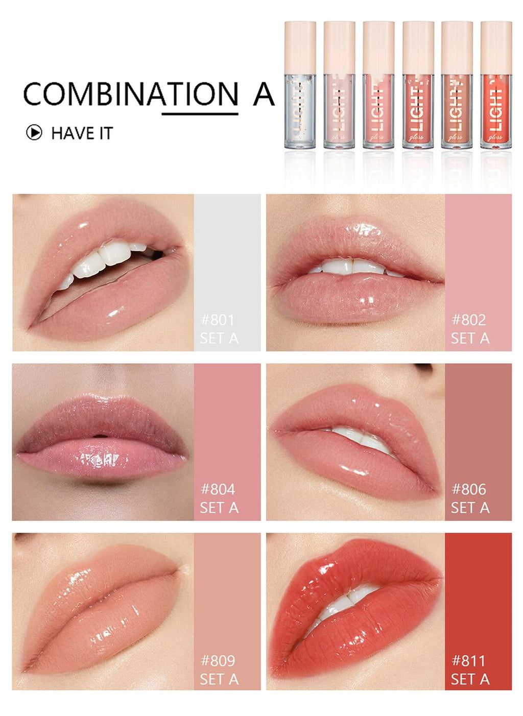 MAEPEOR Moisturizing Lip Gloss Set 6PCS Neutral Nude Hydrating 1 Fl Oz