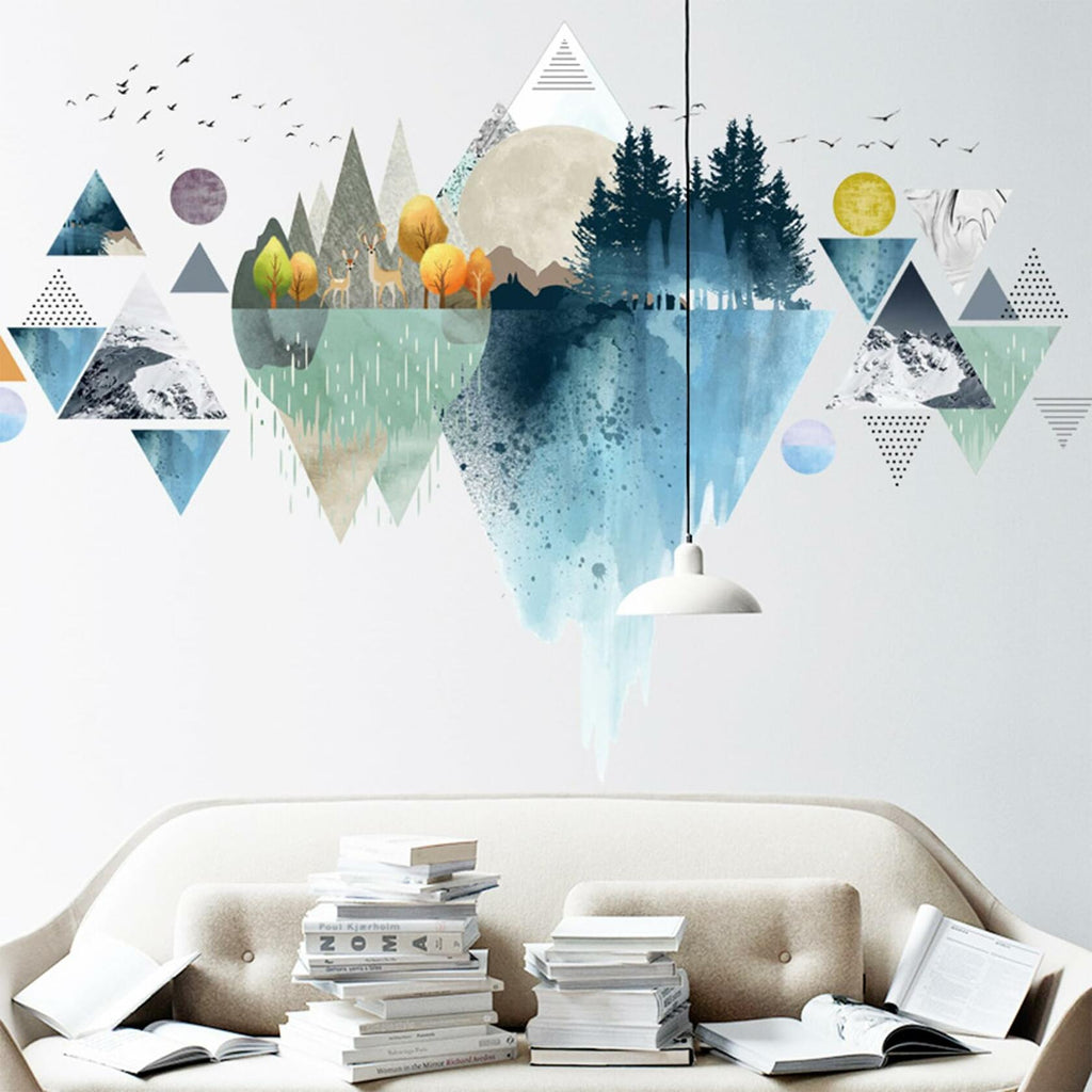 Nordic Geometric Mountain Reflection Wall Stickers Removable Blue Vinyl