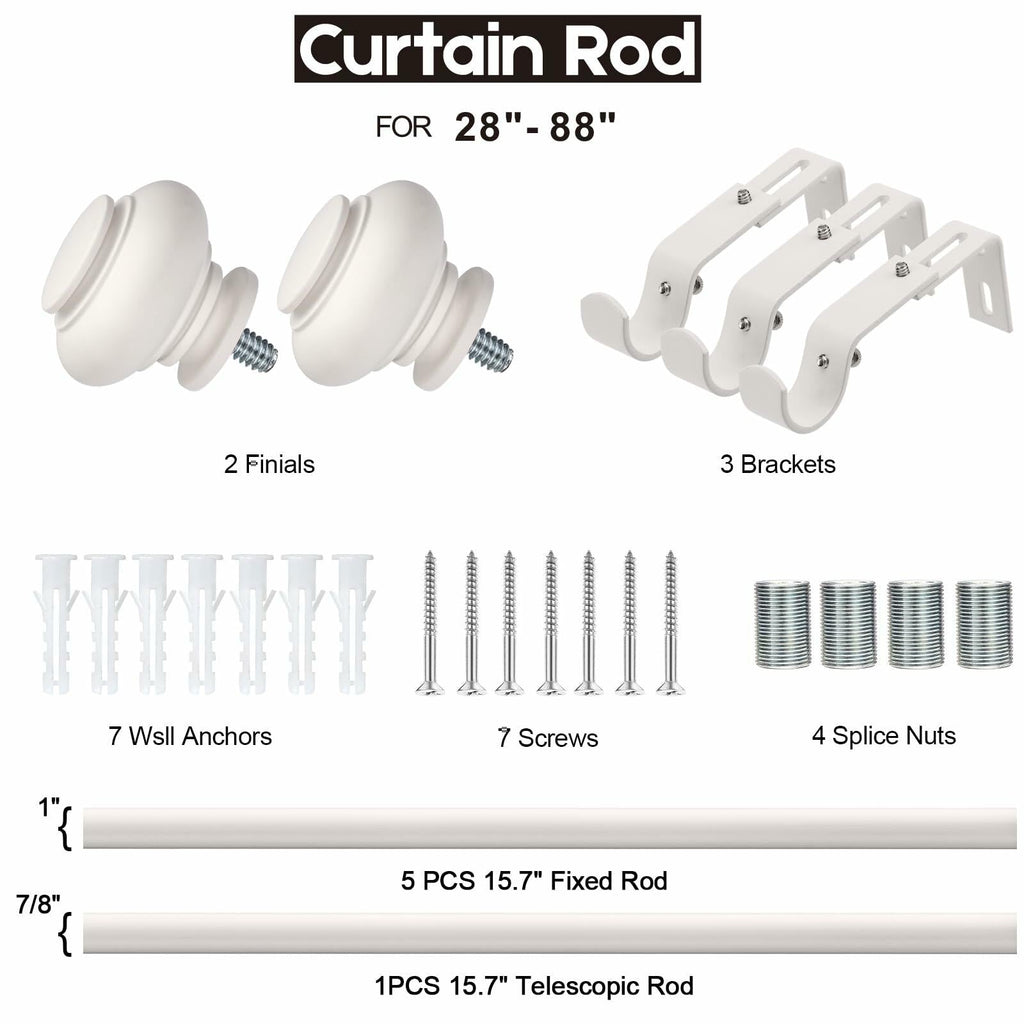 [Like New] SIMEWIN White Adjustable Curtain Rod 48-84in 1in Diameter Single Set