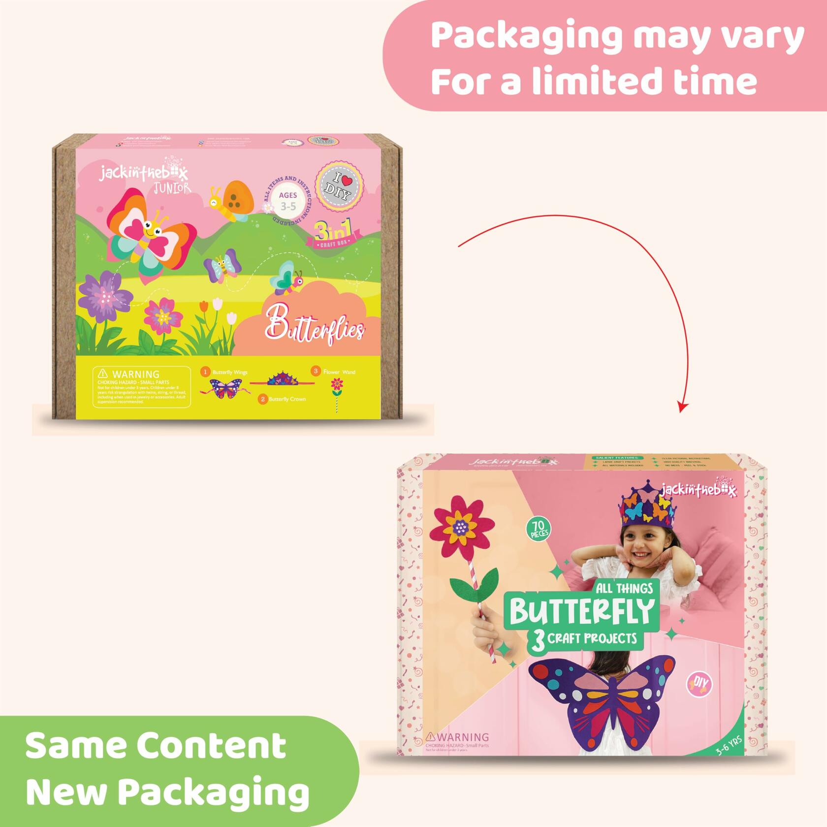 jackinthebox Butterflies Costume Craft Kit 3 Craft Projects Ages 3-5 OPEN BOX
