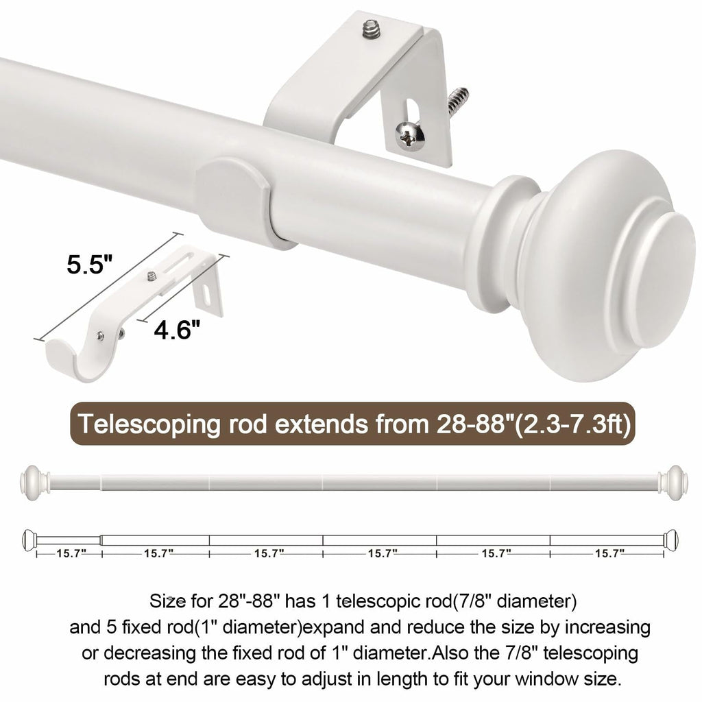 [Like New] SIMEWIN White Adjustable Curtain Rod 48-84in 1in Diameter Single Set