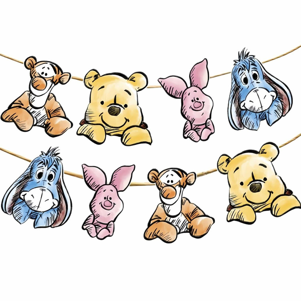 HOTIMO 8 PCS Winnie Baby Shower Banner Party Decor Multicolor Cartoon