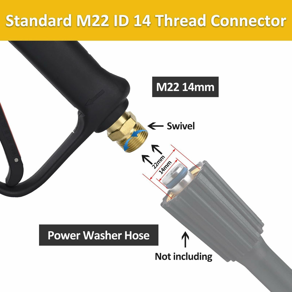 Short Pressure Washer Gun 4000PSI M22-14mm Inlet 1/4" Quick Connect Foam Cannon