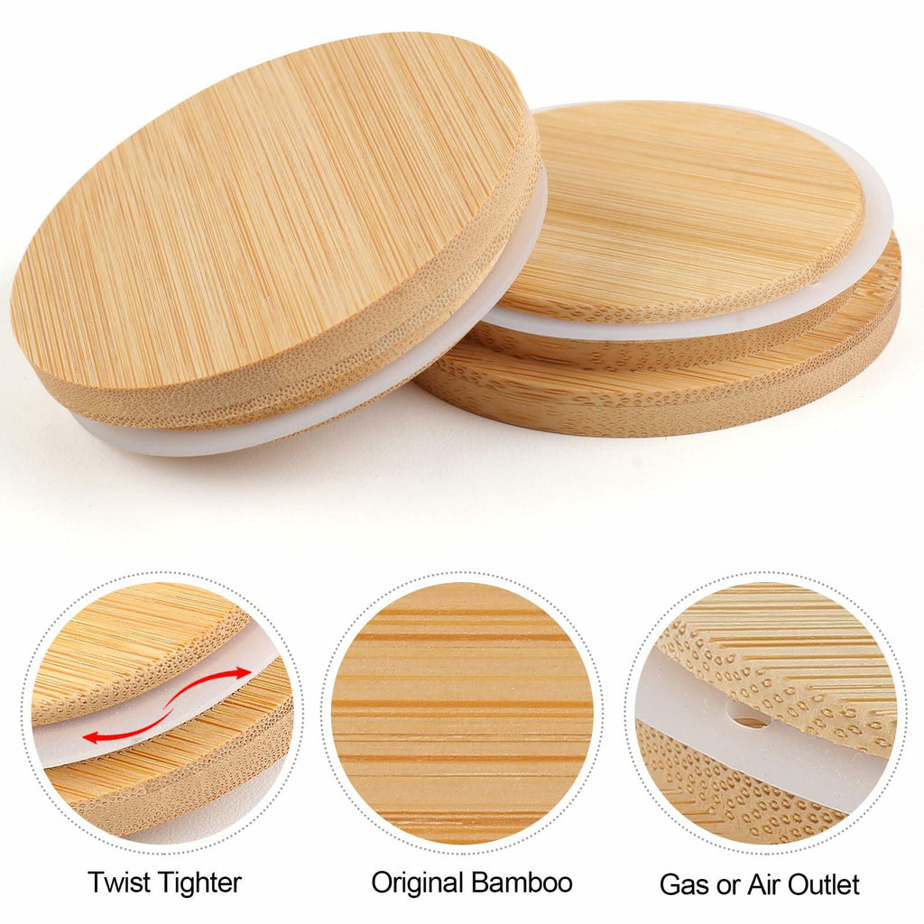SZGSBB Wide Mouth Mason Jar Lids Bamboo Wooden Reusable Storage 4-Pack Beige
