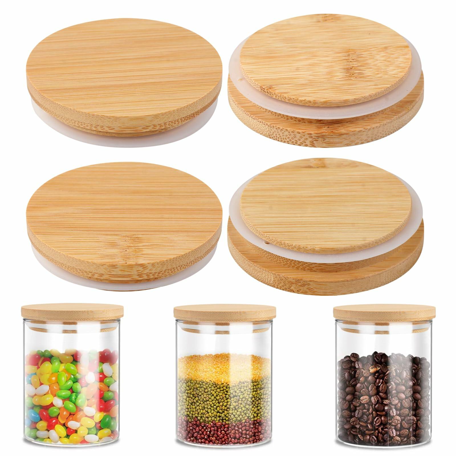 SZGSBB Wide Mouth Mason Jar Lids Bamboo Wooden Reusable Storage 4-Pack Beige