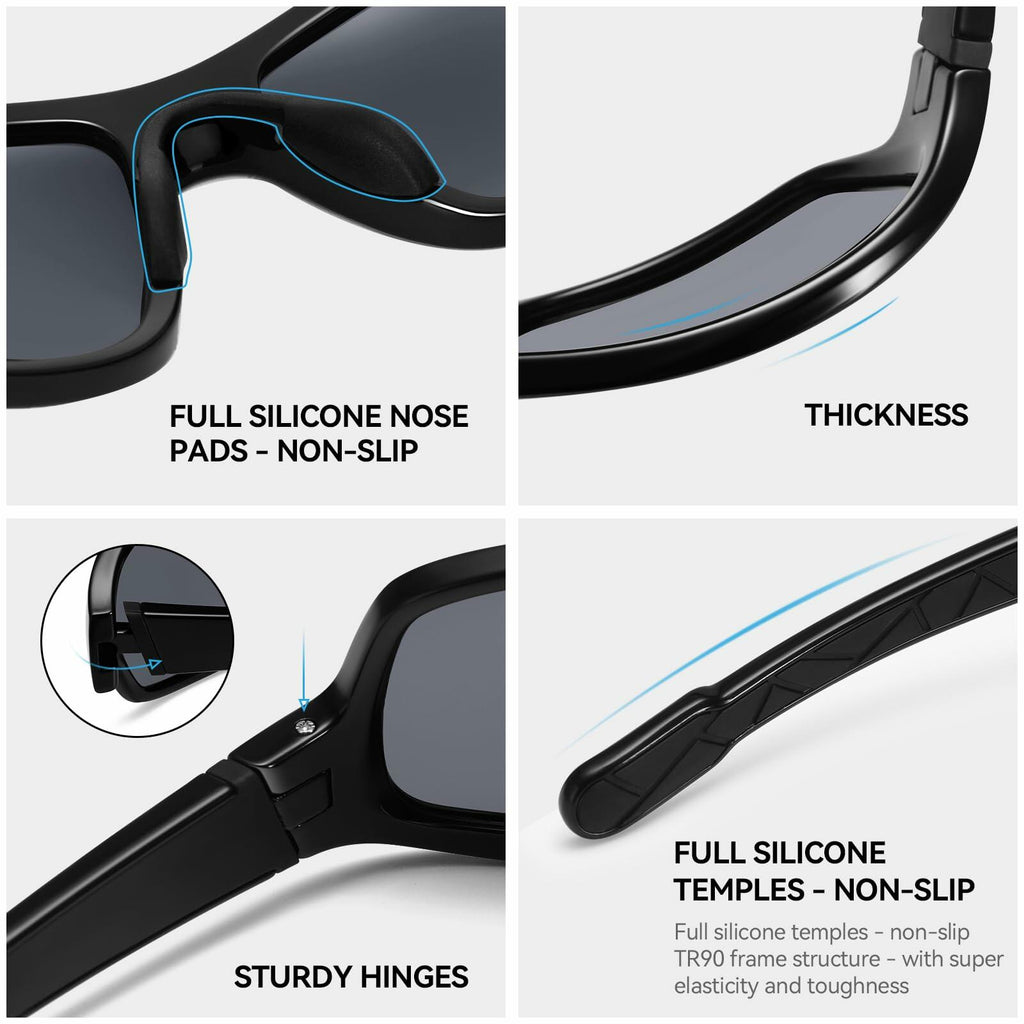 Dollger Polarized Sports Sunglasses Women Running Cycling UV400 Black Wraparound