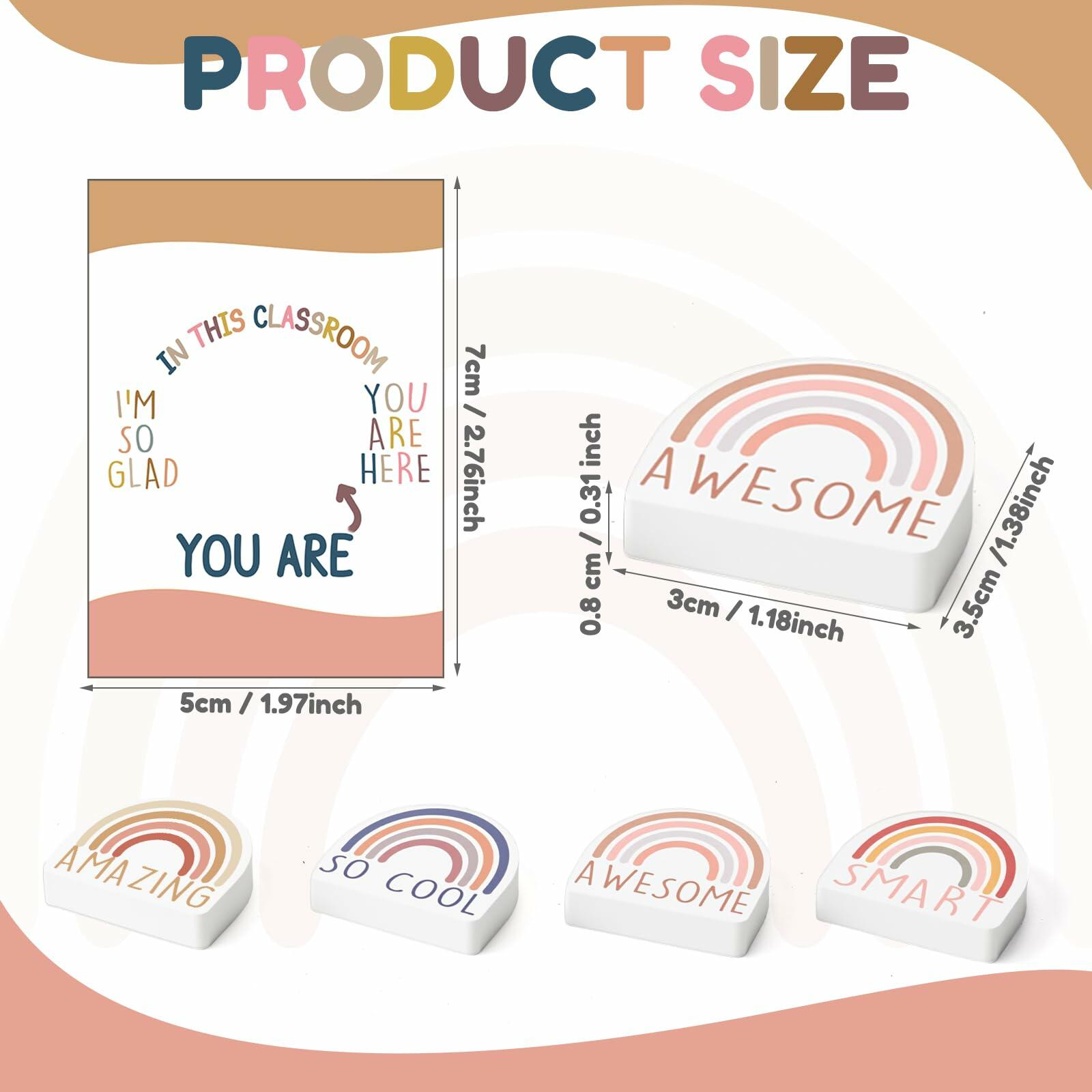 Feifeiya 80 Sets Rainbow Inspirational Erasers with Motivational Cards Colorful