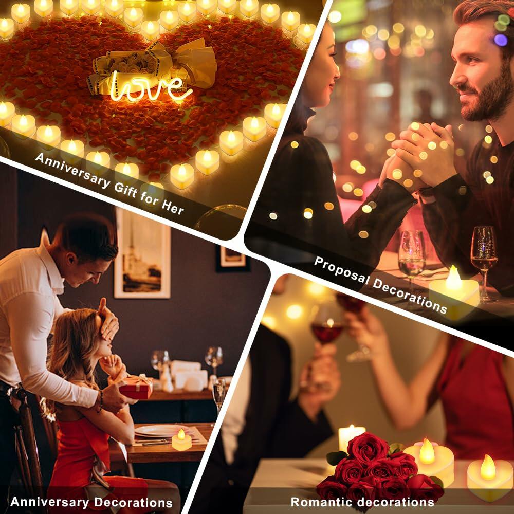 [Acceptable] Ardusnpe 2000 Pcs Red Artificial Rose Petals with 24 White Heart LED Candles