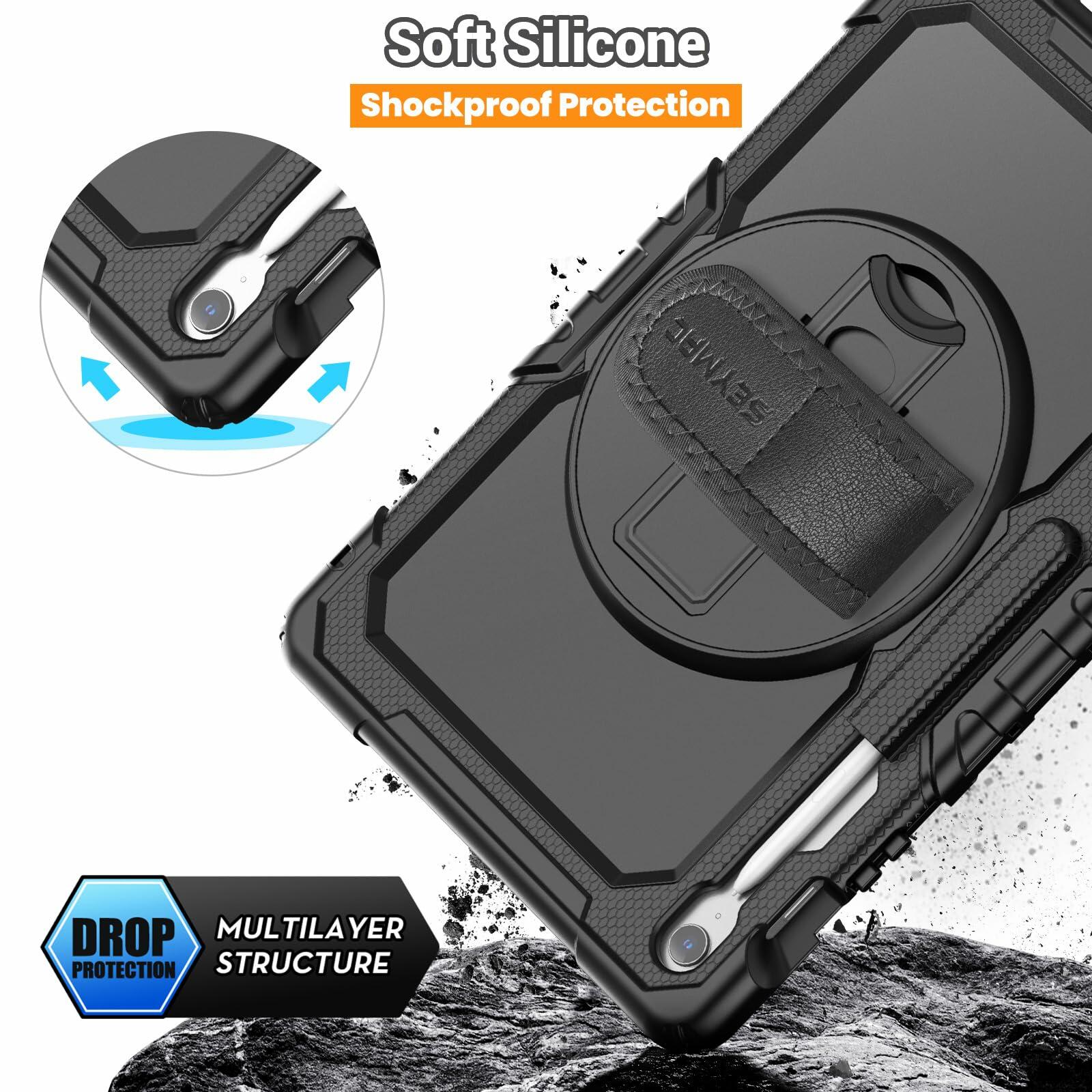 [Like New] SEYMAC Heavy Duty Shockproof Case Black Compatible with Samsung Galaxy Tab S10 FE+ 13.1"