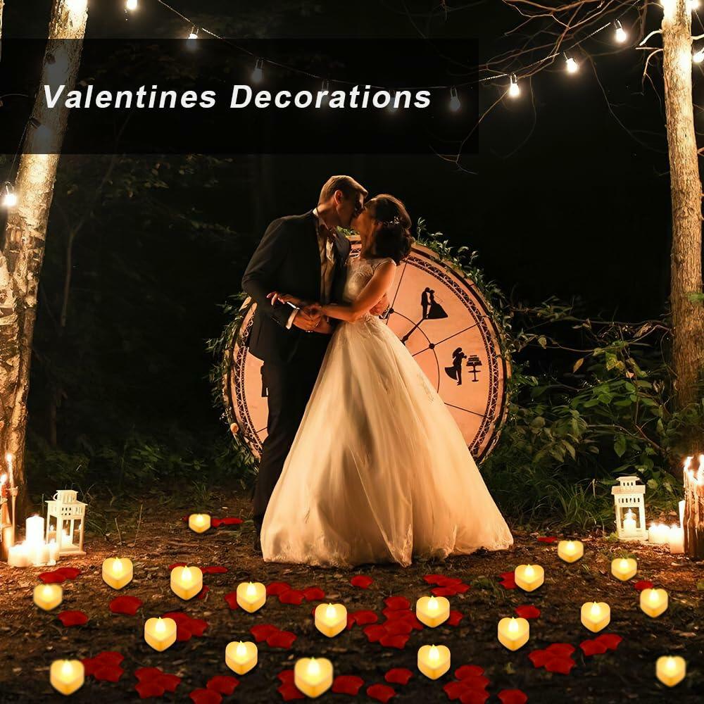 [Acceptable] Ardusnpe 2000 Pcs Red Artificial Rose Petals with 24 White Heart LED Candles
