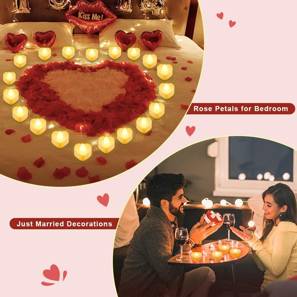 Ardusnpe 2000 Pcs Red Artificial Rose Petals with 24 White Flameless LED Candles