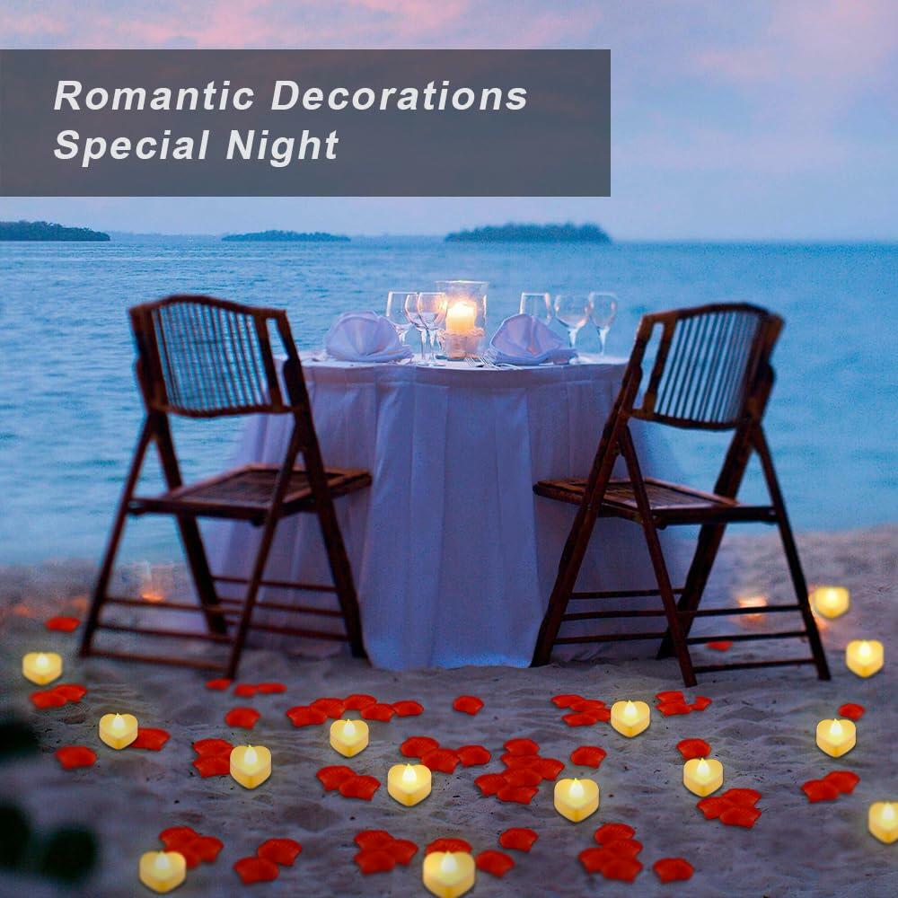 Ardusnpe 2000 Pcs Red Artificial Rose Petals with 24 White Flameless LED Candles