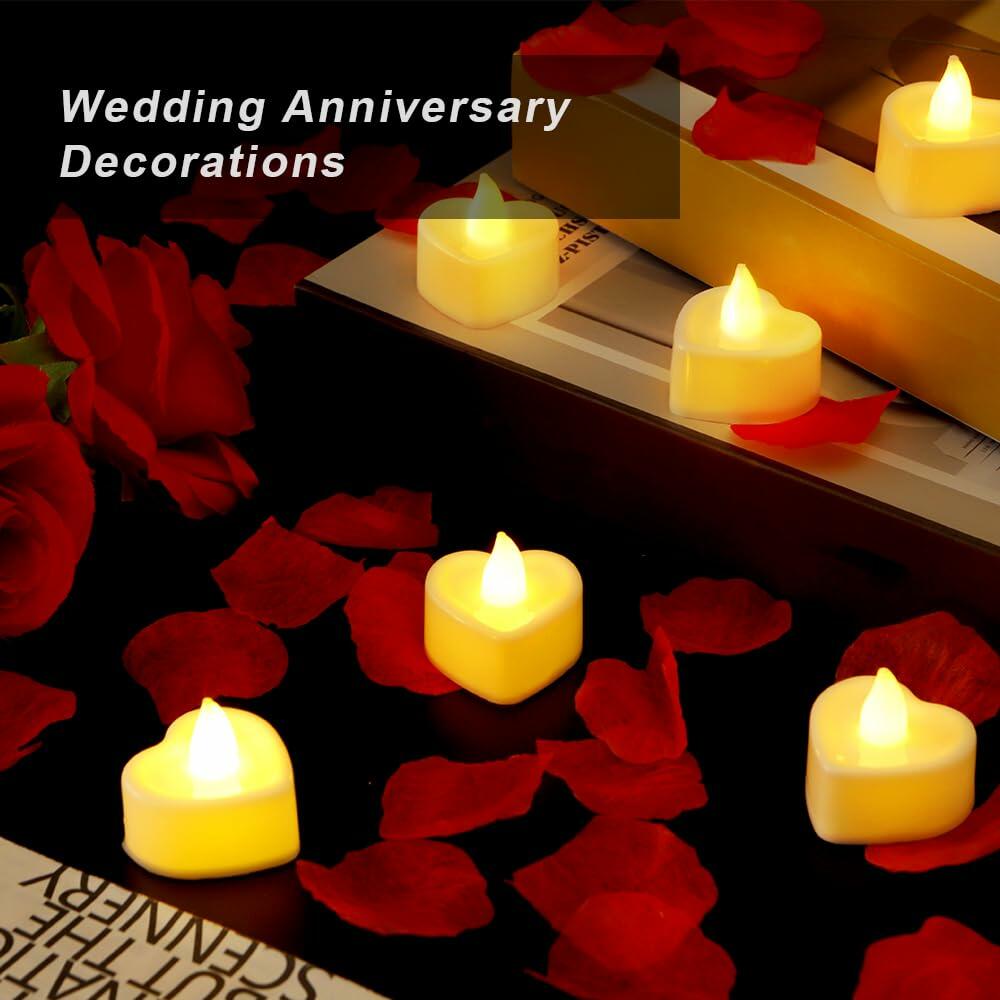 Ardusnpe 2000 Pcs Red Artificial Rose Petals with 24 White Flameless LED Candles