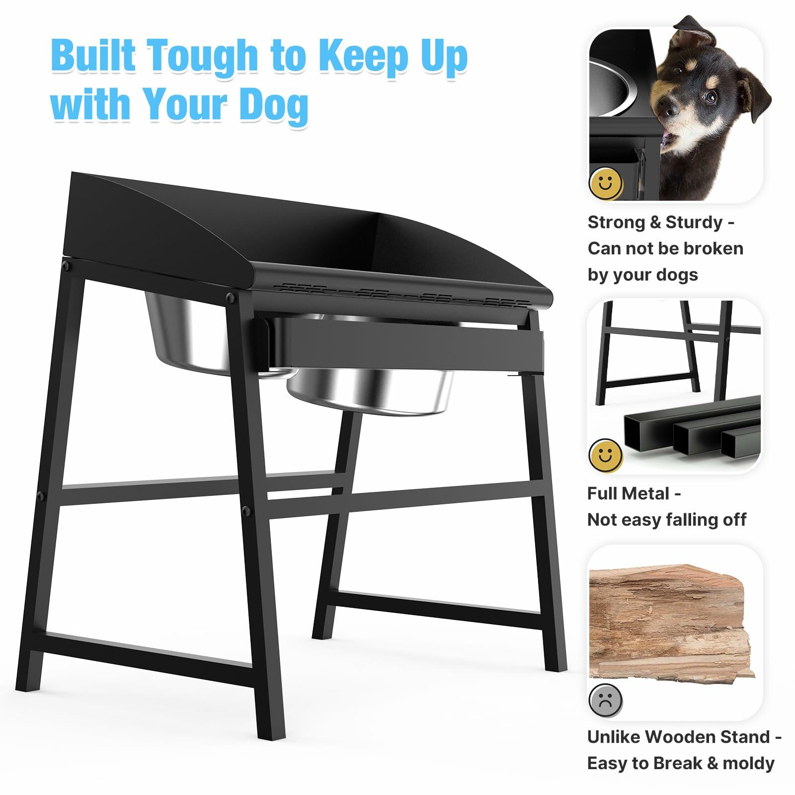Bobbie & Laxi Elevated Dog Bowls Large Breed 15" Tall Metal Spill Proof Black
