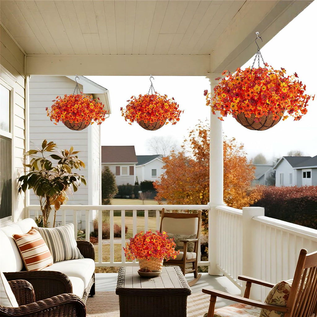 INXUGAO Artificial Hanging Flowers Basket Outdoor Decor Silk Daisy 1 inch Size