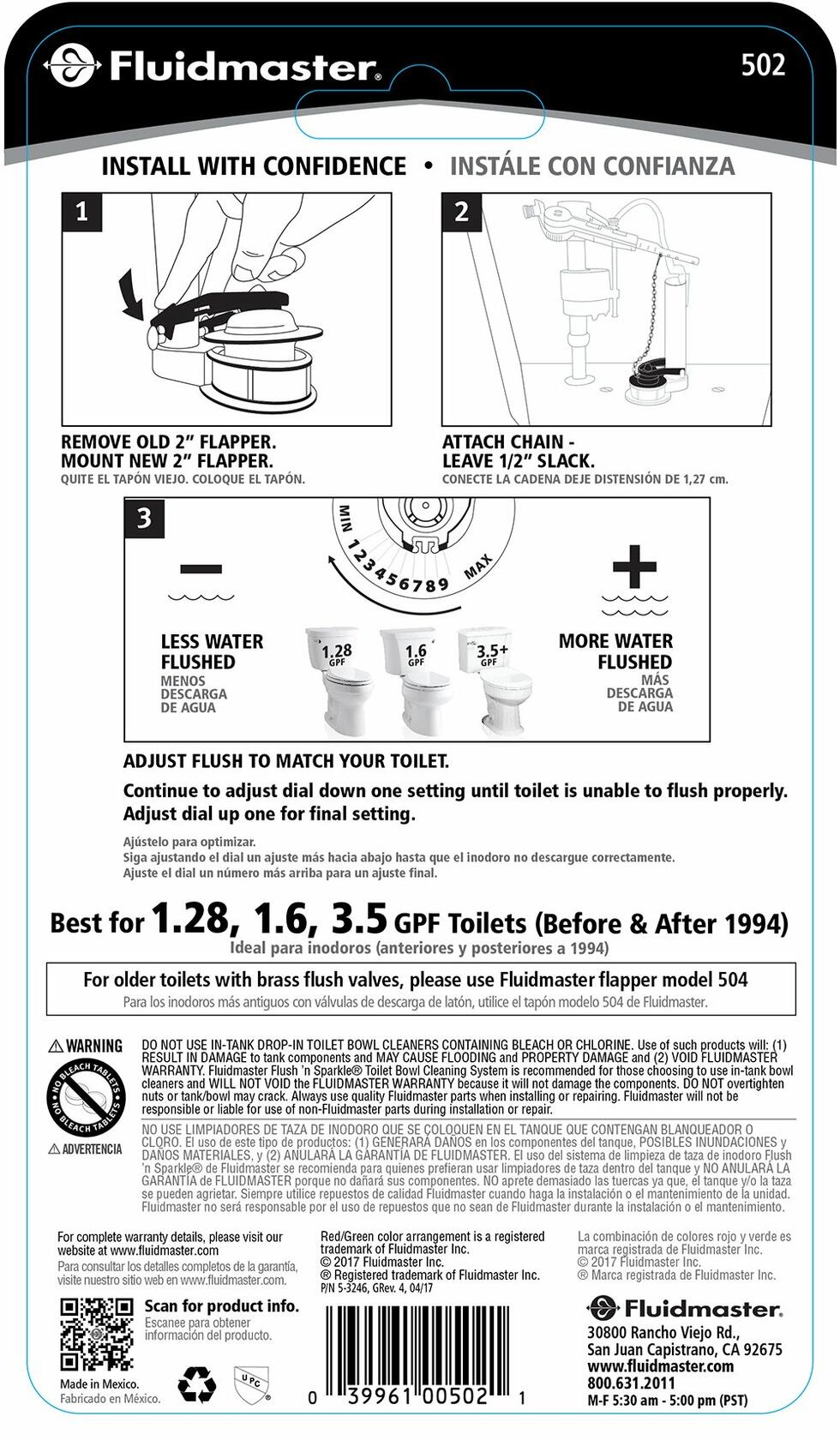 [Like New] Fluidmaster 502P21 PerforMAX Universal Water-Saving Long Life Toilet Flapper for