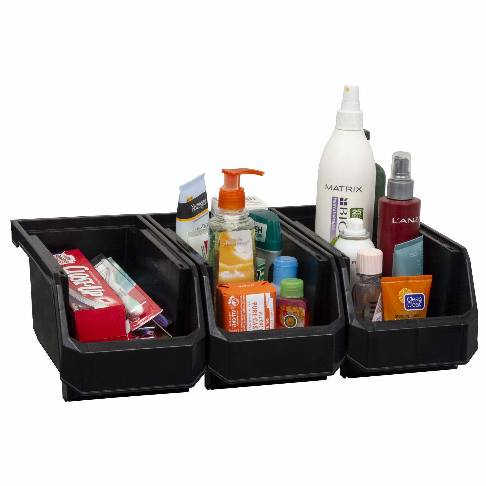 ReadySpace Stackable Plastic Storage Bins Medium 11x5x5.5 Black 8-Pack