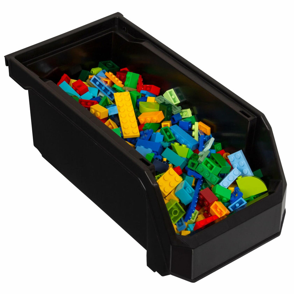 ReadySpace Stackable Plastic Storage Bins Medium 11x5x5.5 Black 8-Pack