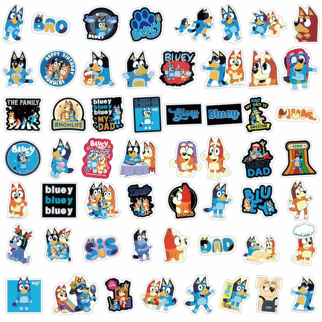 Kiislee 55Pcs Cartoon Blue Waterproof Vinyl Stickers for Kids Teens