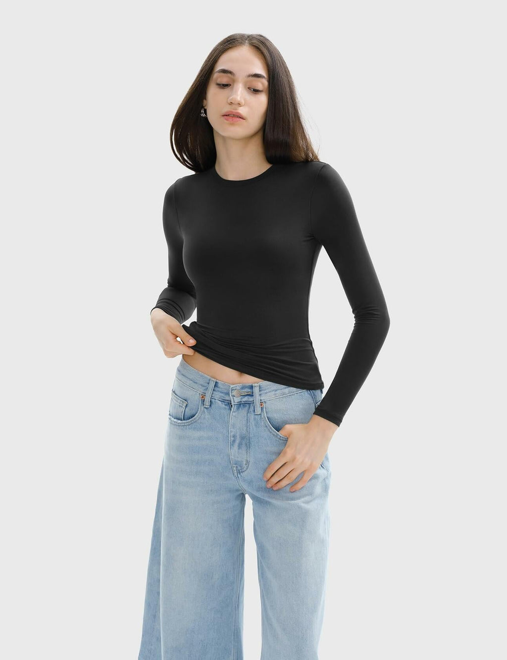 C202 Women's Long Sleeve Crew Neck Slim Fit Top Soot Size X-Small