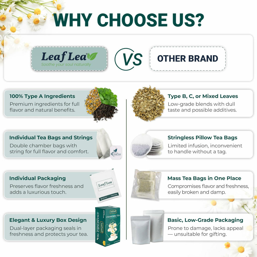 LeafLea Black Tea with Chamomile, Natural, Gluten-Free, Vegan, 40 Bags