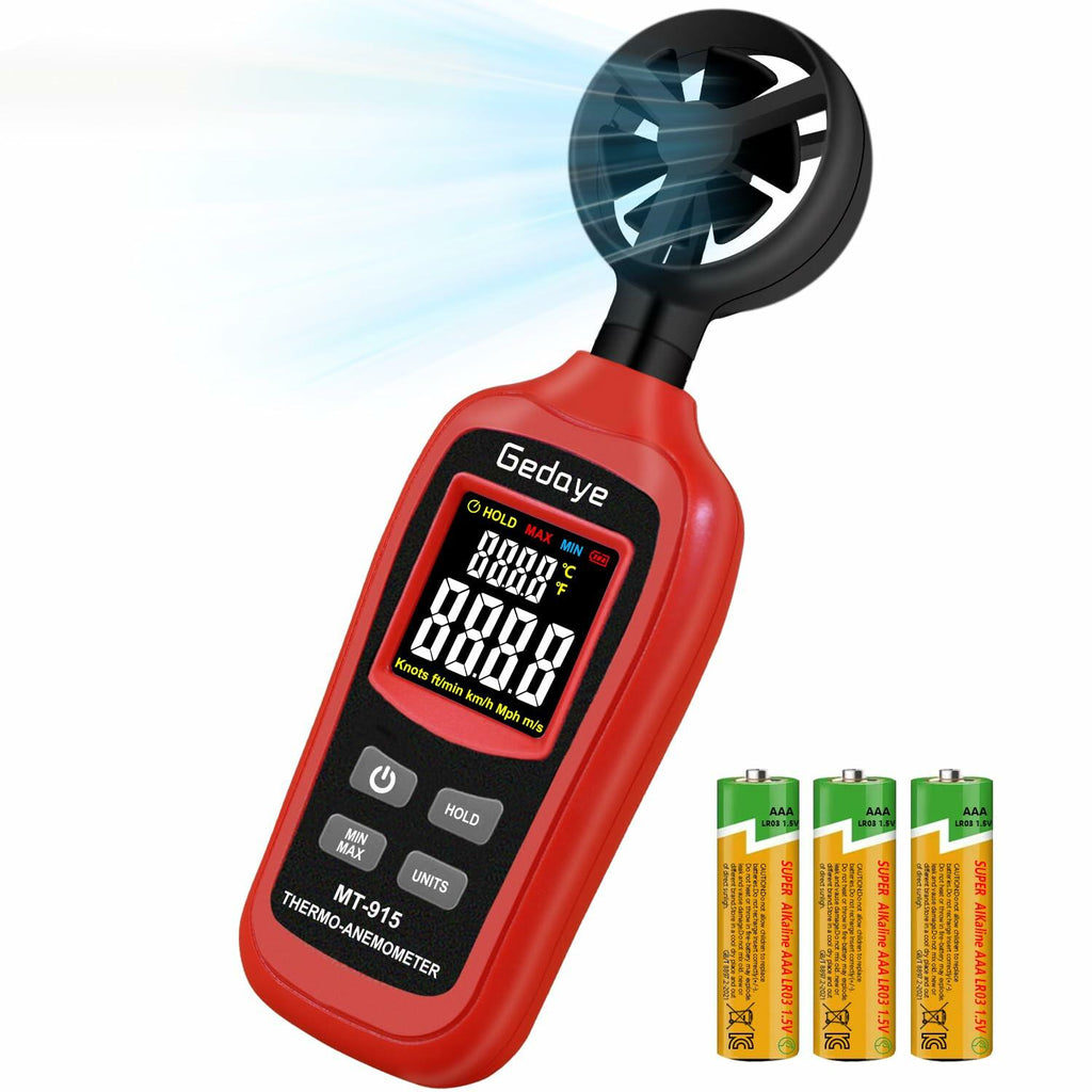 Gedaye Handheld Digital Anemometer Wind Speed Meter Temperature Max Min