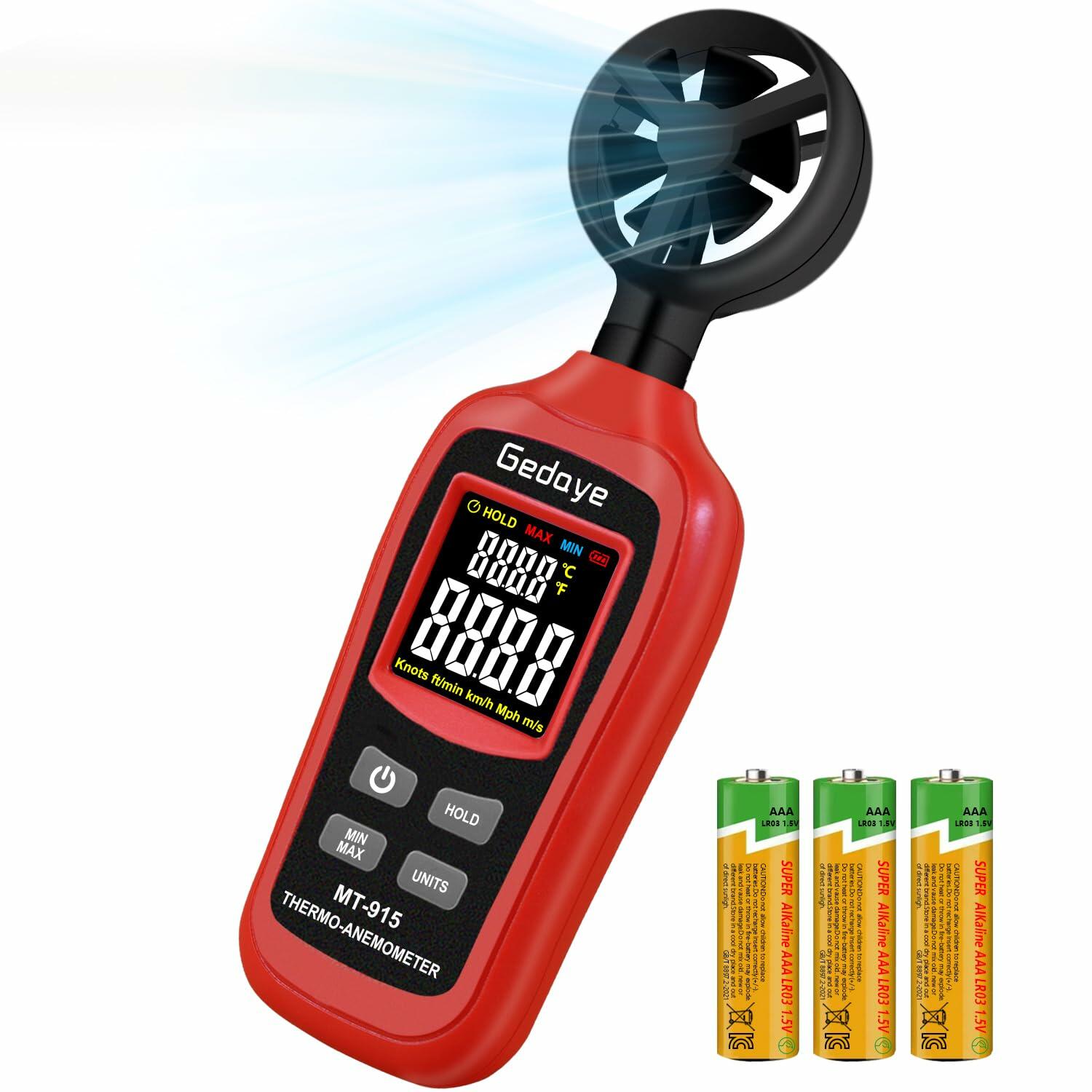 Gedaye Handheld Digital Anemometer Wind Speed Meter Temperature Max Min