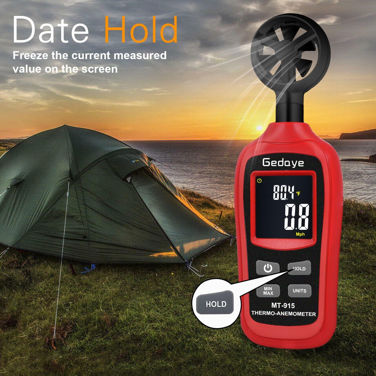 Gedaye Handheld Digital Anemometer Wind Speed Meter Temperature Max Min